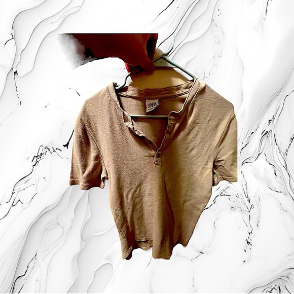 Zara Men’s Large Short Sleeve Henley Shirt - Picture 2 of 5